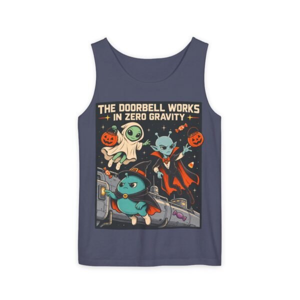 Alien Halloween Tank Top — “The Doorbell Works in Zero Gravity” Graphic