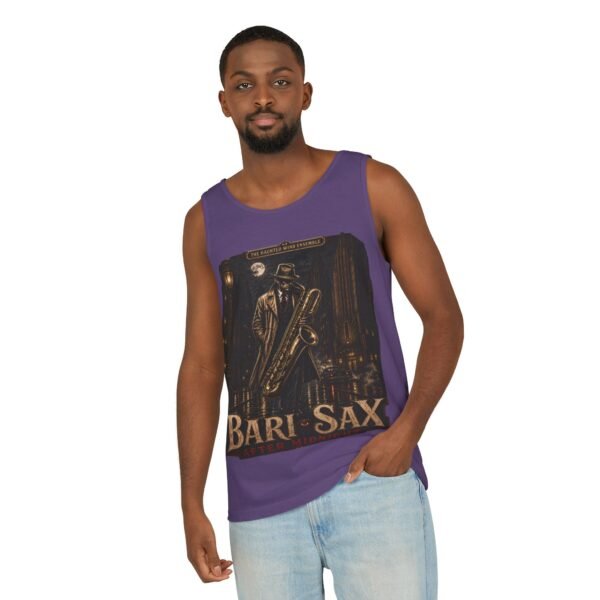 Bari-Sax Vintage Jazz Tank Top — Retro Saxophonist Graphic Music Tee