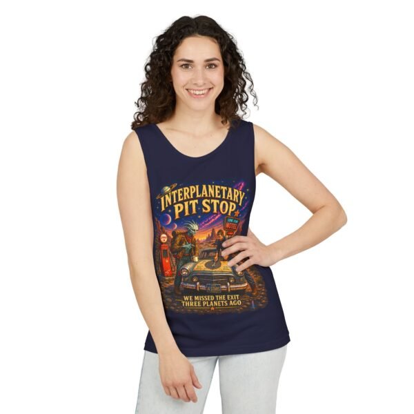 Interplanetary Pit Stop Tank Top — Retro Space Road Trip Graphic
