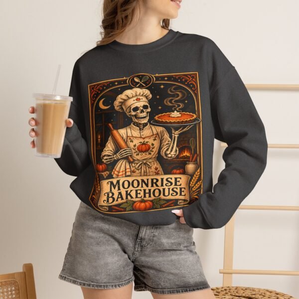Moonrise Bakehouse Sweatshirt — Halloween Skeleton Baker Pullover