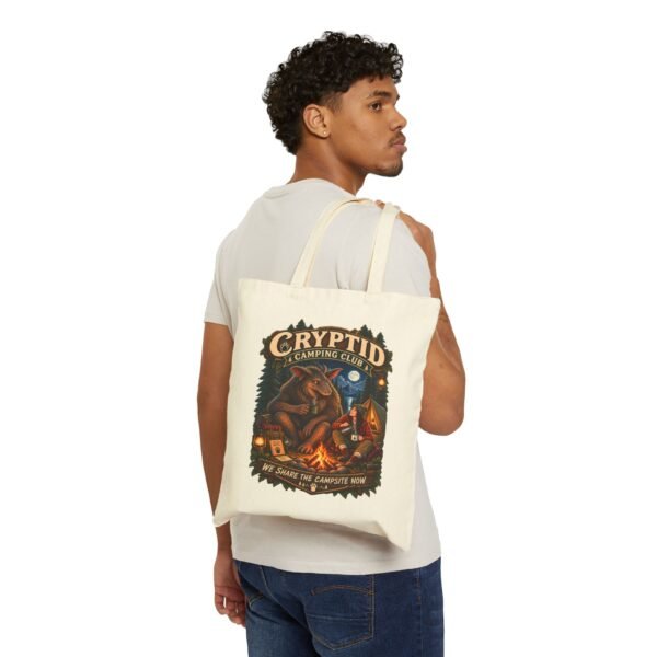 Cryptid Camping Club Canvas Tote — 'We Share The Campsite Now' Eco Grocery Bag