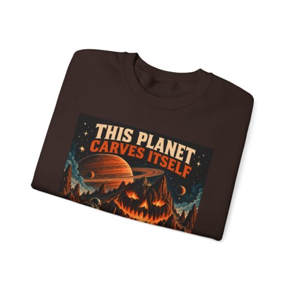 Halloween Astronaut Sweatshirt — "This Planet Carves Itself" Vintage Horror Crewneck