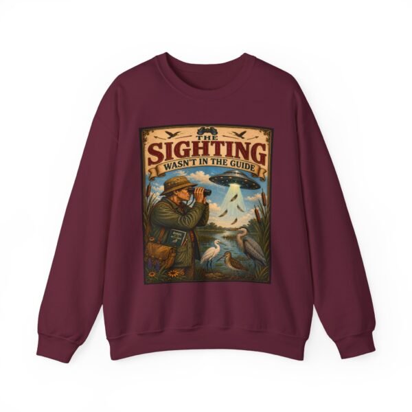 Birdwatching Crewneck Sweatshirt — “The Sighting Wasn’t in the Guide” Vintage Nature Graphic