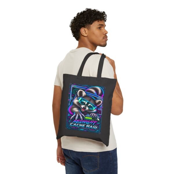 Midnight Cache Raid — Neon Cyber Raccoon Graphic Tote