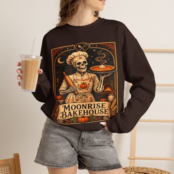 Moonrise Bakehouse Sweatshirt — Halloween Skeleton Baker Pullover