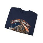 Crewneck Sweatshirt — "Craterline Service Dept. — Wrenches After Moonrise" Raccoon Astronaut Mechanic Graphic