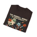 Halloween Alien Crew T‑Shirt — “The Doorbell Works in Zero Gravity” Retro Space Costume Tee