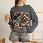 Crewneck Sweatshirt — "Craterline Service Dept. — Wrenches After Moonrise" Raccoon Astronaut Mechanic Graphic