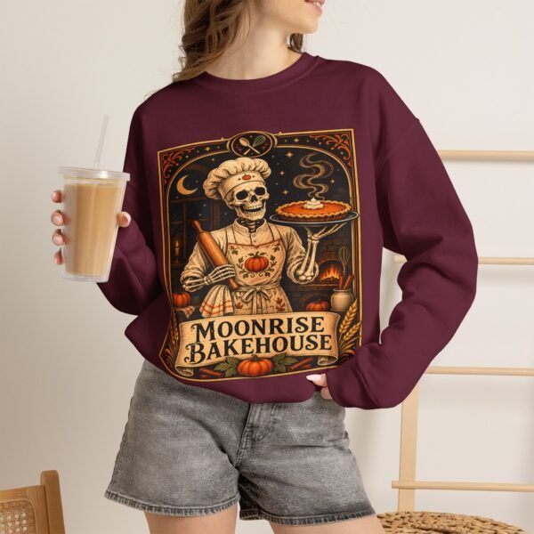 Moonrise Bakehouse Sweatshirt — Halloween Skeleton Baker Pullover