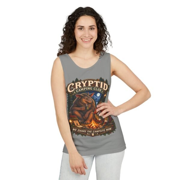 Cryptid Camping Club Tank Top — "We Share the Campsite Now" Graphic Tank