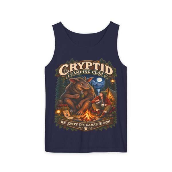 Cryptid Camping Club Tank Top — "We Share the Campsite Now" Graphic Tank