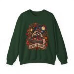 Crewneck Sweatshirt — "The Apple Bobber" Halloween Raccoon Apple-Bobbing Design