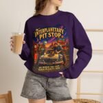 Interplanetary Pit Stop Crewneck Sweatshirt — Retro Space Roadtrip Graphic