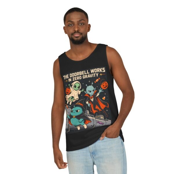 Alien Halloween Tank Top — “The Doorbell Works in Zero Gravity” Graphic