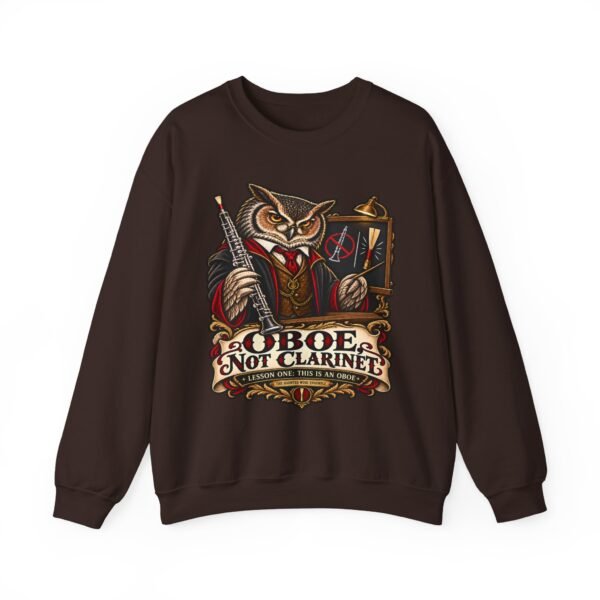 Clarinet Oboe Owl Crewneck Sweatshirt — “Oboe Not Clarinet” Vintage Music Teacher Gift