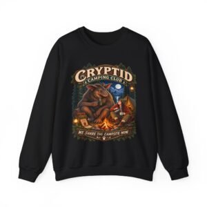 Cryptid Camping Club Sweatshirt — 'We Share the Campsite Now' Cozy Crewneck