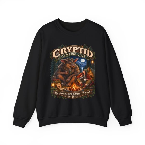 Cryptid Camping Club Sweatshirt — 'We Share the Campsite Now' Cozy Crewneck