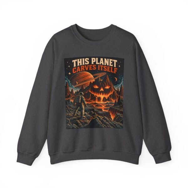 Halloween Astronaut Sweatshirt — "This Planet Carves Itself" Vintage Horror Crewneck