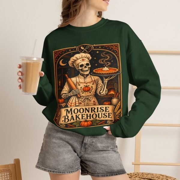 Moonrise Bakehouse Sweatshirt — Halloween Skeleton Baker Pullover