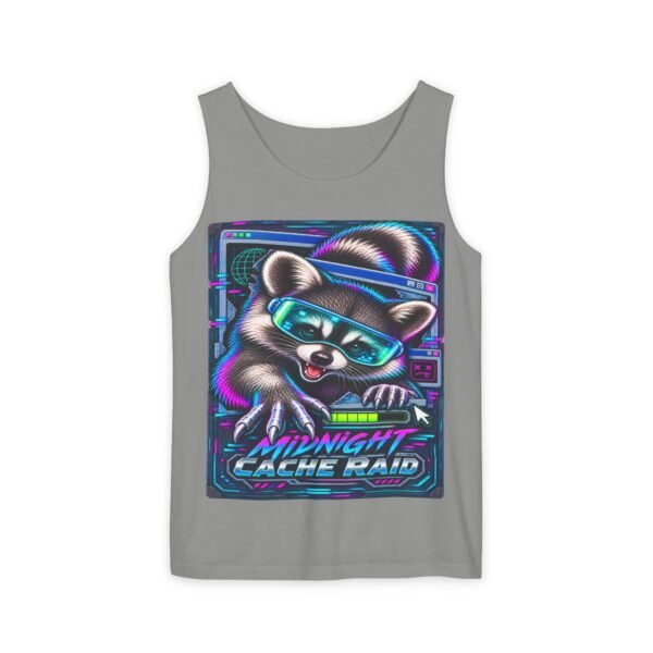 Midnight Cache Raid Tank Top — Retro Neon Raccoon Graphic Tank
