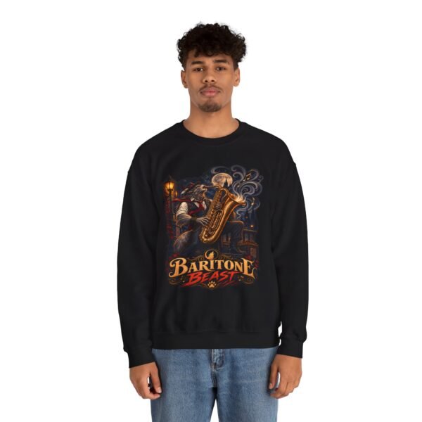 Baritone Beast Sweatshirt — Retro Jazz Saxophone Graphic Crewneck