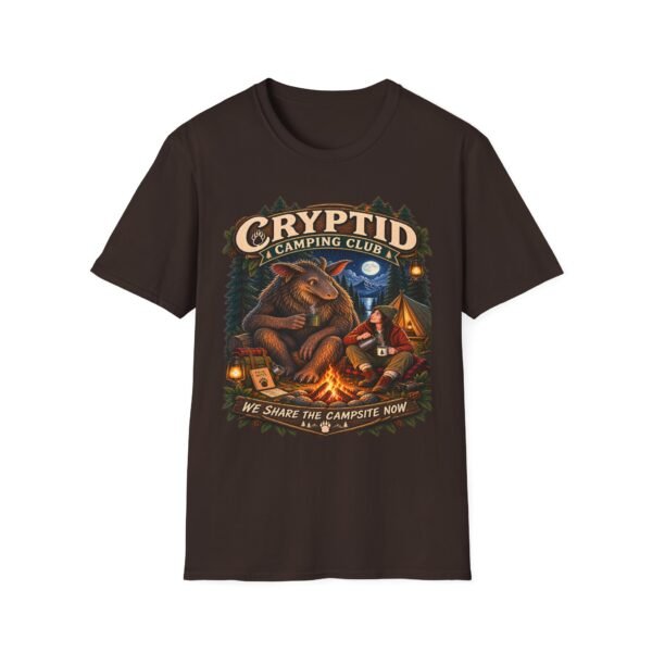 Cryptid Camping Club T-Shirt — Retro Bigfoot Sasquatch Camp Graphic Tee
