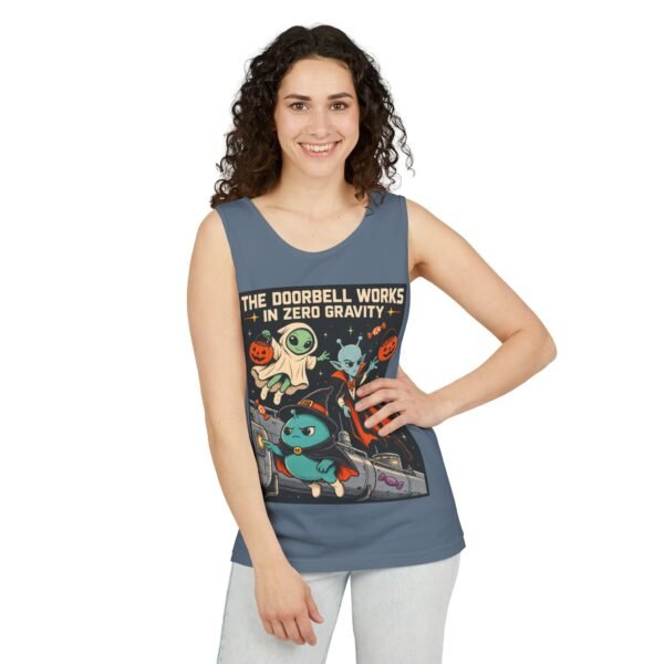 Alien Halloween Tank Top — “The Doorbell Works in Zero Gravity” Graphic