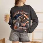 Crewneck Sweatshirt — "Craterline Service Dept. — Wrenches After Moonrise" Raccoon Astronaut Mechanic Graphic