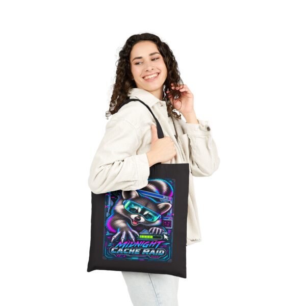 Midnight Cache Raid — Neon Cyber Raccoon Graphic Tote