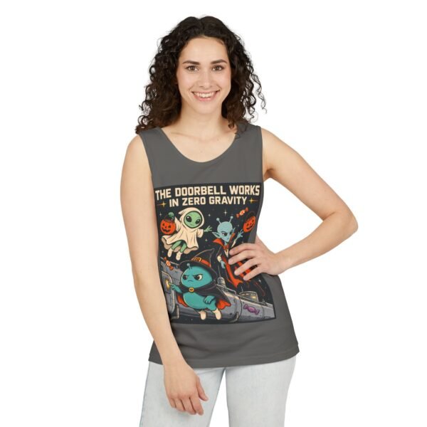 Alien Halloween Tank Top — “The Doorbell Works in Zero Gravity” Graphic