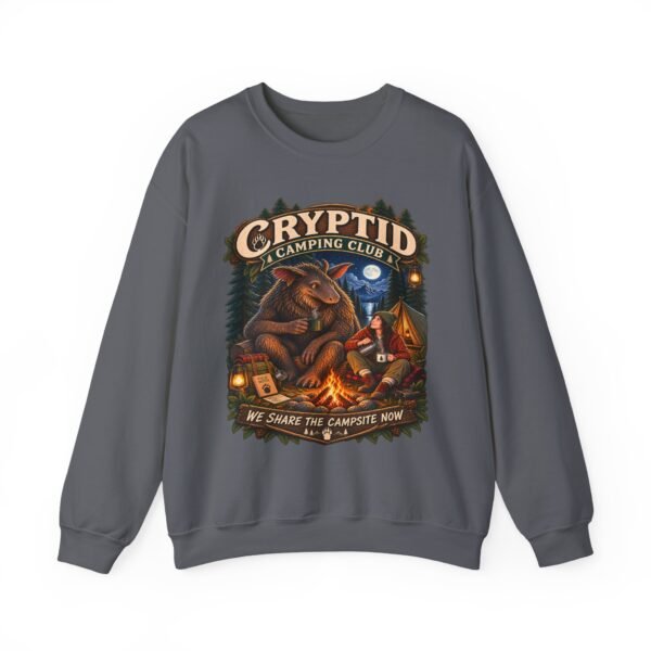 Cryptid Camping Club Sweatshirt — 'We Share the Campsite Now' Cozy Crewneck