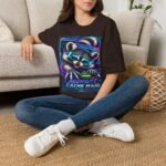 Midnight Cache Raid T‑Shirt — Neon Cyber Raccoon Graphic Tee