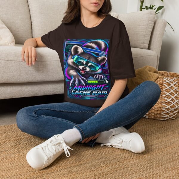 Midnight Cache Raid T‑Shirt — Neon Cyber Raccoon Graphic Tee