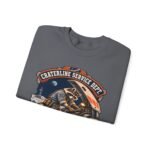 Crewneck Sweatshirt — "Craterline Service Dept. — Wrenches After Moonrise" Raccoon Astronaut Mechanic Graphic