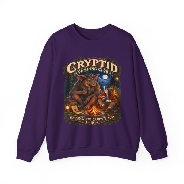 Cryptid Camping Club Sweatshirt — 'We Share the Campsite Now' Cozy Crewneck