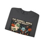 Halloween Alien Crewneck Sweatshirt — “The Doorbell Works in Zero Gravity” Cute Spooky Graphic
