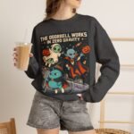 Halloween Alien Crewneck Sweatshirt — “The Doorbell Works in Zero Gravity” Cute Spooky Graphic
