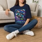 Midnight Cache Raid T‑Shirt — Neon Cyber Raccoon Graphic Tee