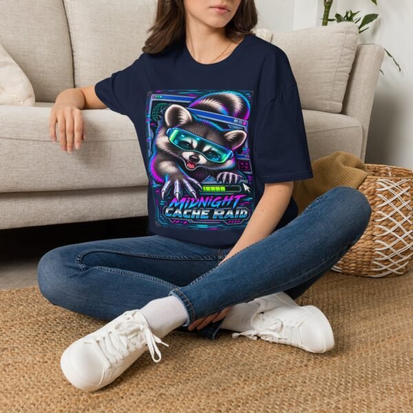 Midnight Cache Raid T‑Shirt — Neon Cyber Raccoon Graphic Tee