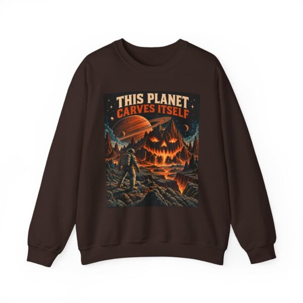 Halloween Astronaut Sweatshirt — "This Planet Carves Itself" Vintage Horror Crewneck