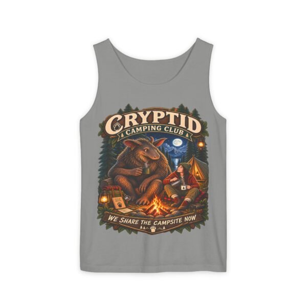 Cryptid Camping Club Tank Top — "We Share the Campsite Now" Graphic Tank