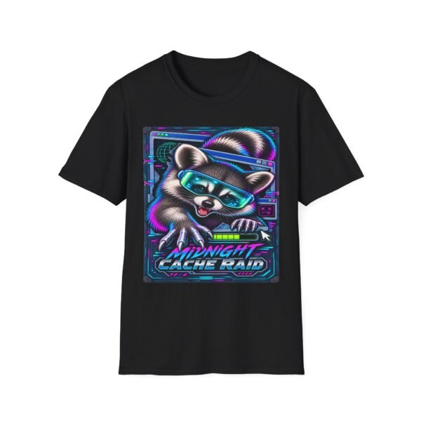 Midnight Cache Raid T‑Shirt — Neon Cyber Raccoon Graphic Tee