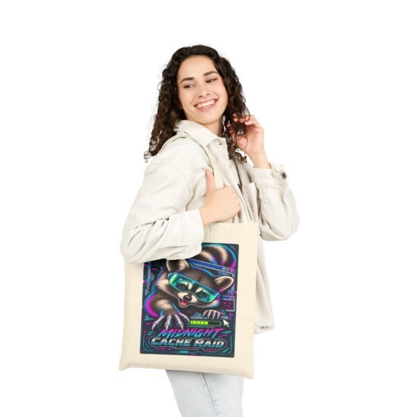 Midnight Cache Raid — Neon Cyber Raccoon Graphic Tote
