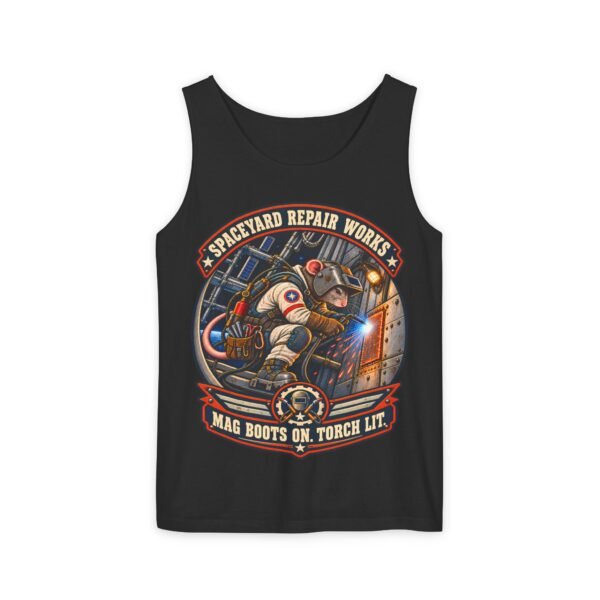 Spaceyard Repair Works Tank Top — "Mag Boots On, Torch Lit" Vintage Mechanic Graphic