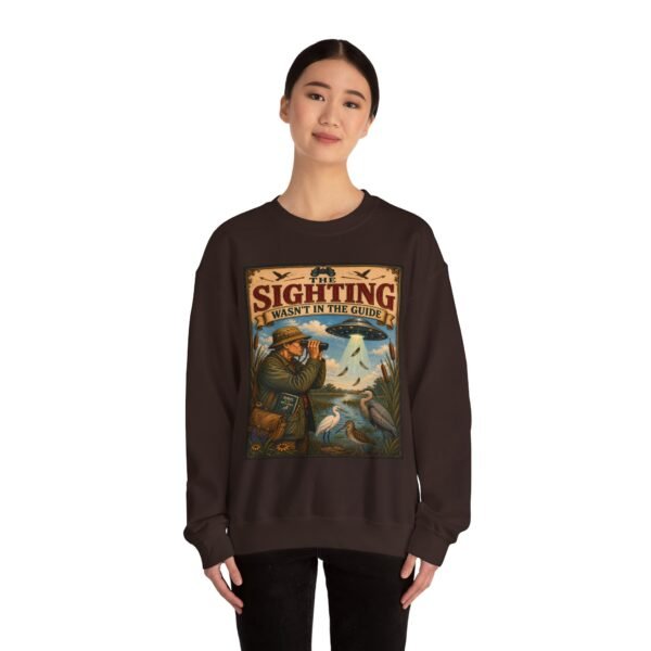 Birdwatching Crewneck Sweatshirt — “The Sighting Wasn’t in the Guide” Vintage Nature Graphic