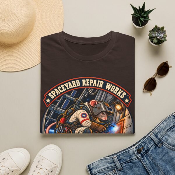 Spaceyard Repair Works T‑Shirt — Retro Astronaut Rat Graphic (Mag Boots On, Torch Lit)