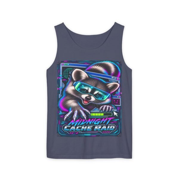 Midnight Cache Raid Tank Top — Retro Neon Raccoon Graphic Tank