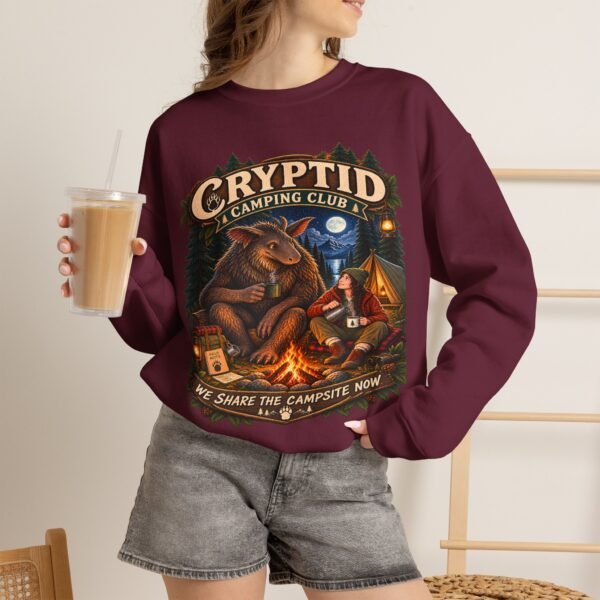 Cryptid Camping Club Sweatshirt — 'We Share the Campsite Now' Cozy Crewneck