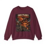 Halloween Astronaut Sweatshirt — "This Planet Carves Itself" Vintage Horror Crewneck