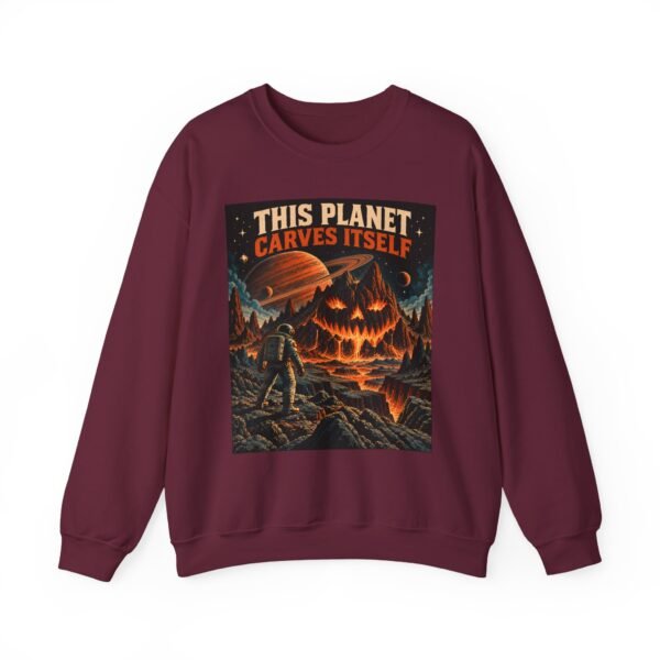 Halloween Astronaut Sweatshirt — "This Planet Carves Itself" Vintage Horror Crewneck